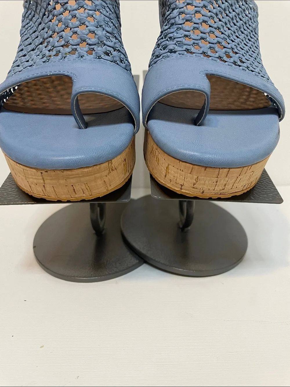 BareTraps Light Blue Woven Cork-Platform Wedge Sandals-Sz 8